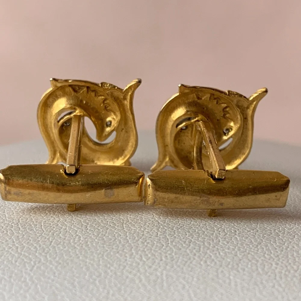 Vintage Gold Filled Diamond Fish Cufflinks